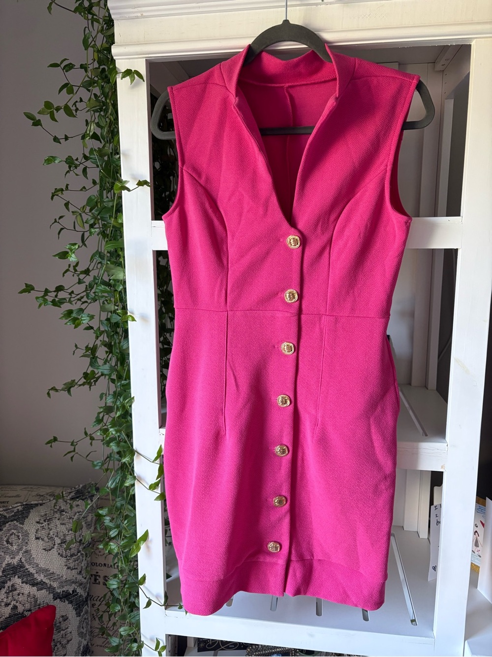 Sleeveless Pink Button-Front Sheath Dress